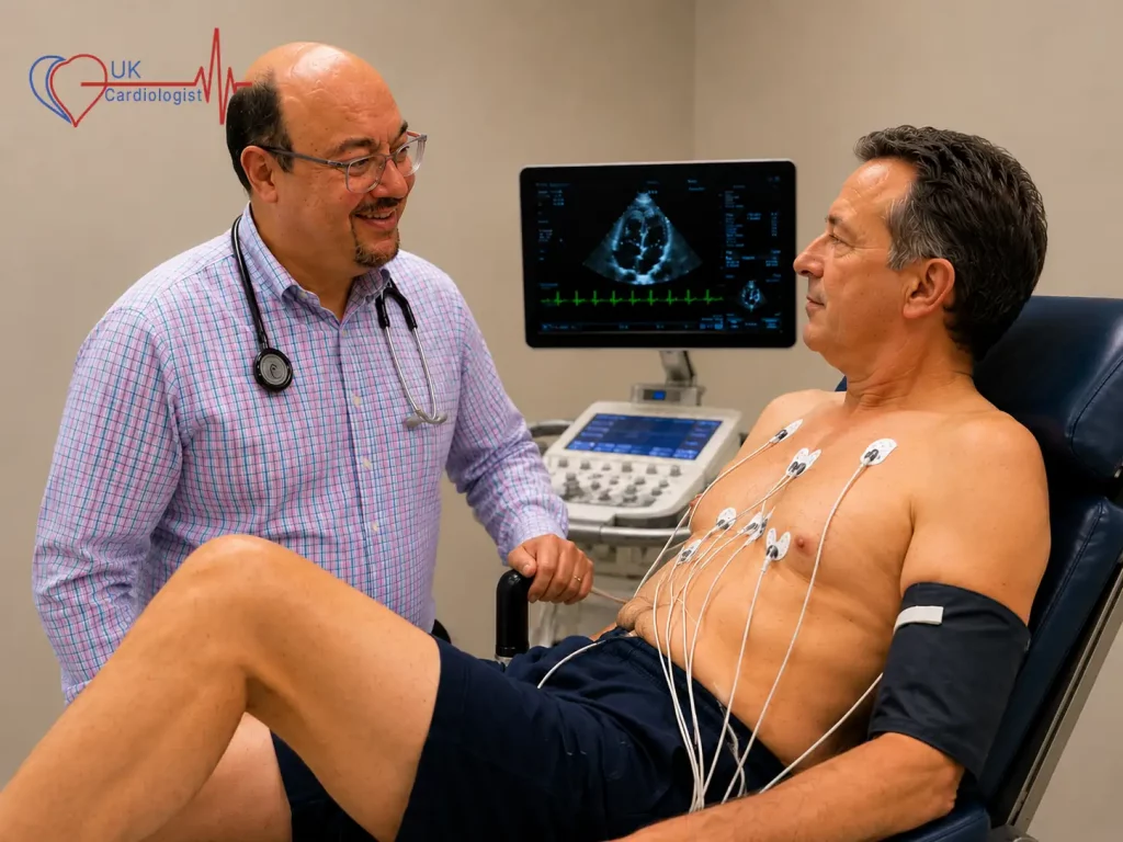 Dr Salam Salloum performing an exercise stress echocardiogram
